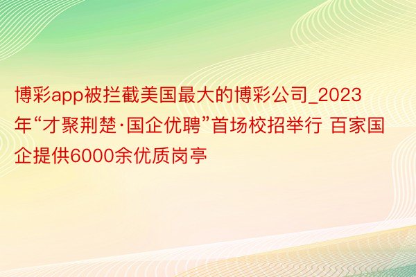 博彩app被拦截美国最大的博彩公司_2023年“才聚荆楚·国